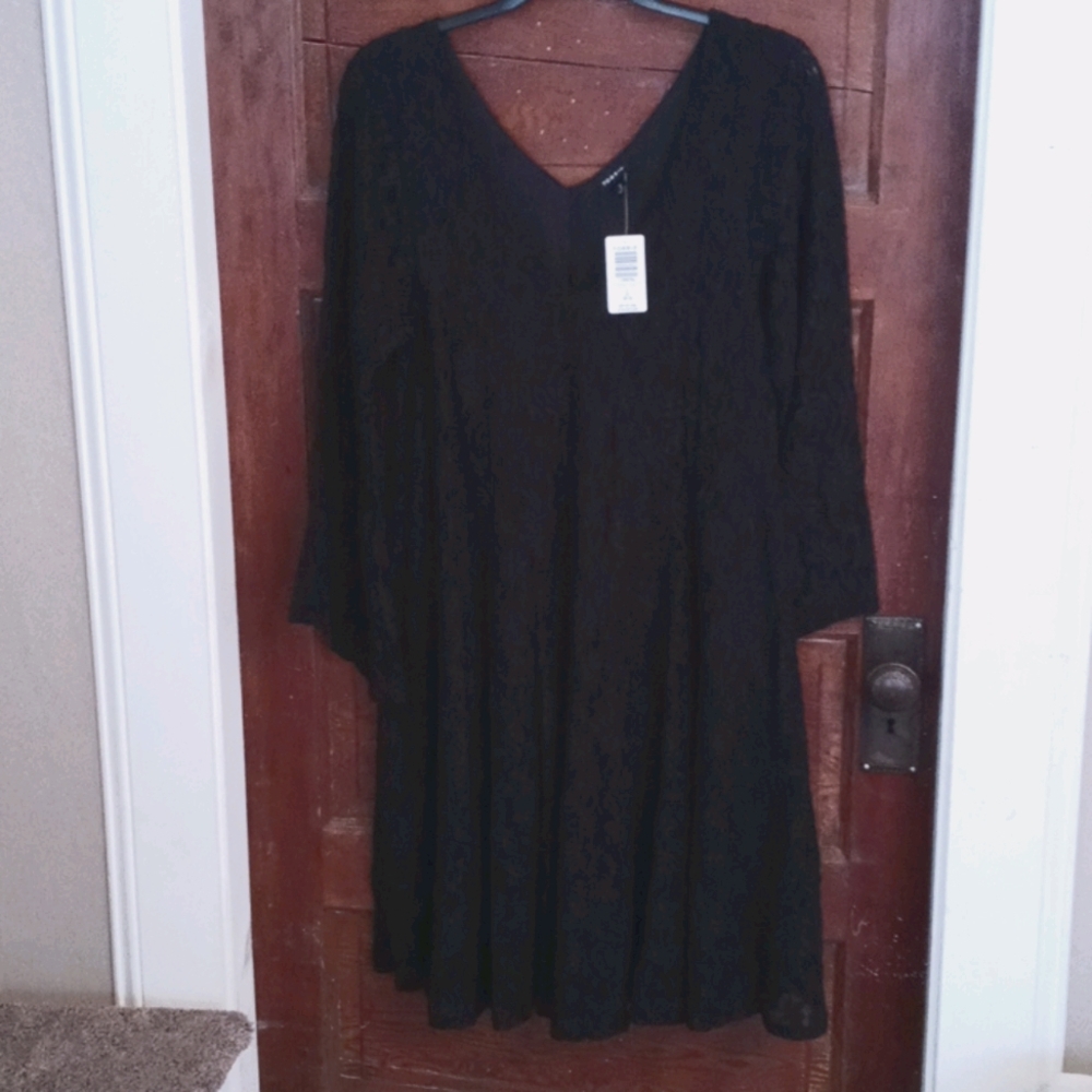 Beautiful Bell sleeve knee length black lace dress